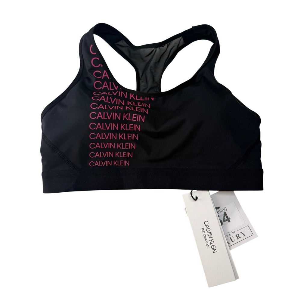 Calvin Klein Performance Womens Black Pink Logo Racerback Sports Bra XXS NEW